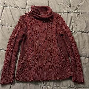 LL Bean Cable Knit Turtleneck Sweater in Burgundy